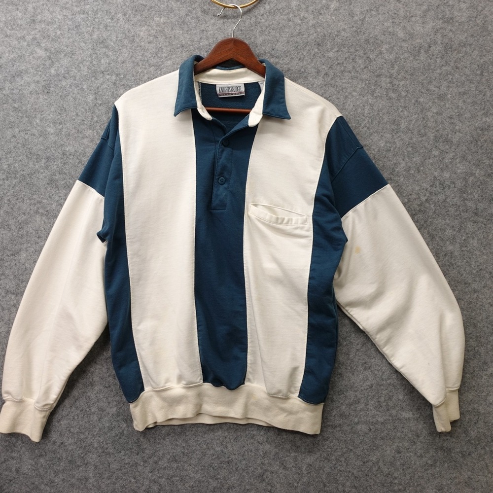 Vintage Rugby Polo Shirt Mens MEDIUM Blue White Colorblock Gaucho KNIGHTSBRIDGE